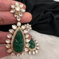 Green Carved Stone Kundan Earrings