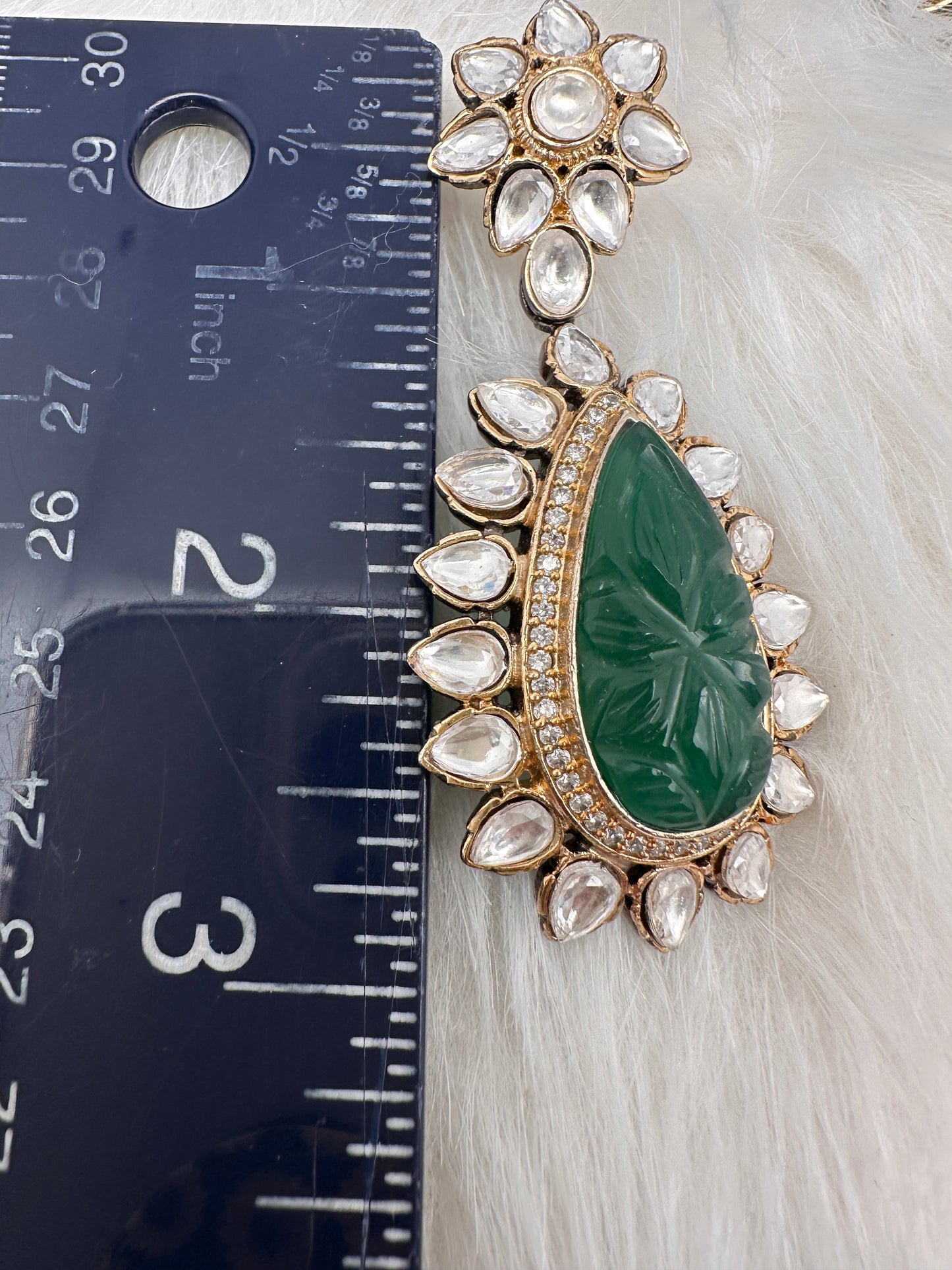Green Carved Stone Kundan Earrings