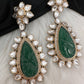 Green Carved Stone Kundan Earrings