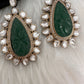 Green Carved Stone Kundan Earrings