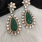 Green Carved Stone Kundan Earrings