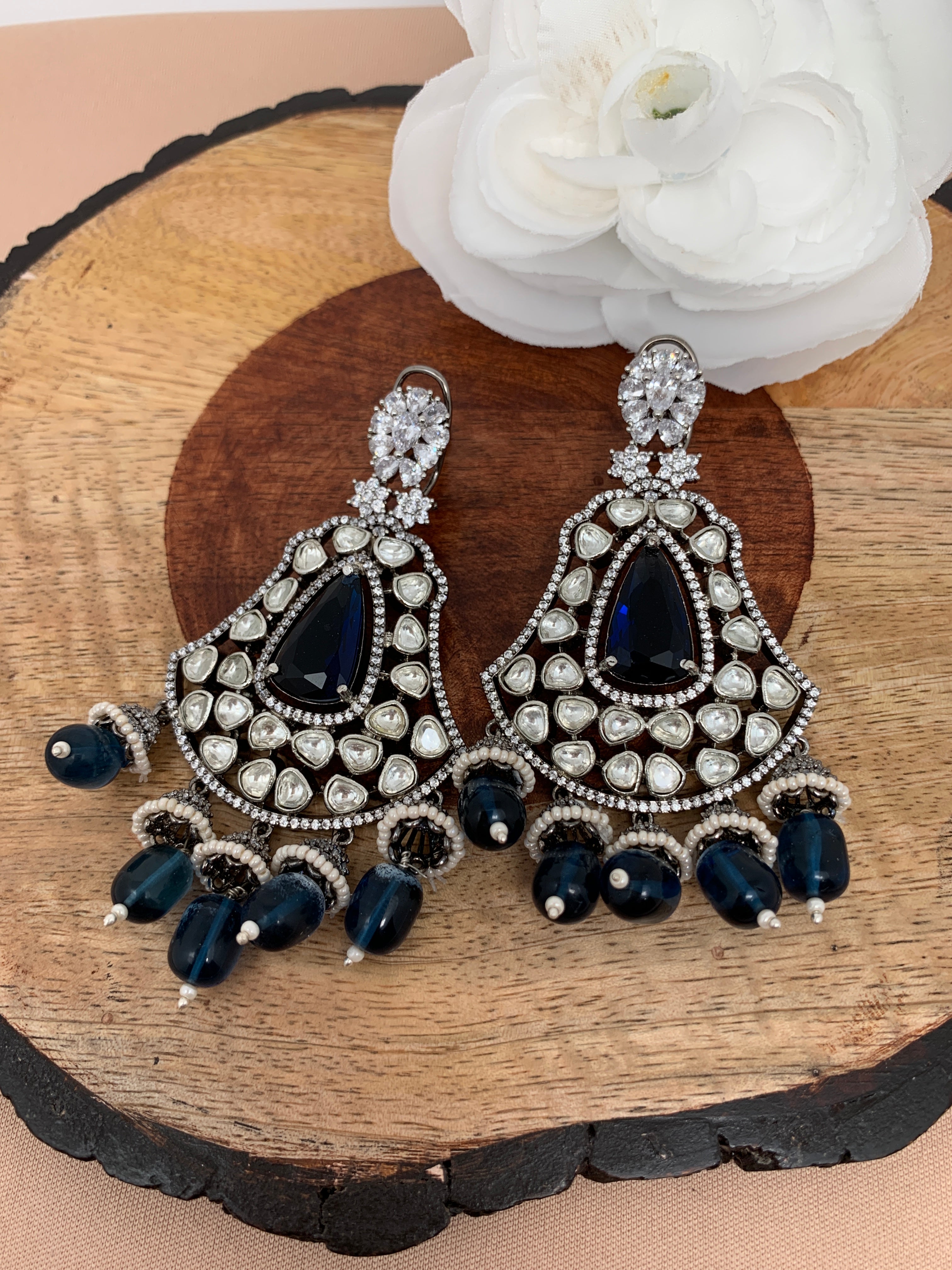 Yadavu Blue Stone Earrings - Laura Designs (India)