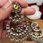 Grey Carved Stone Kundan Victorian Polish Earrings