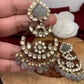 Grey Carved Stone Kundan Victorian Polish Earrings