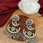 Grey Carved Stone Kundan Victorian Polish Earrings