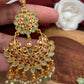 Green Stone Polki Chandbali Earrings with Maang Teeka