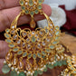 Green Stone Polki Chandbali Earrings with Maang Teeka