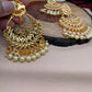 Pearls Polki Chandbali Earrings with Maang Teeka