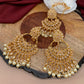 Pearls Polki Chandbali Earrings with Maang Teeka