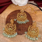 Mint Green Stone Polki Mint Green Beads Earrings with Maang Teeka