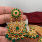 Green Stone Polki Green Beads Earrings with Maang Teeka