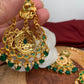 Green Stone Polki Green Beads Earrings with Maang Teeka