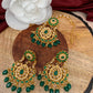 Green Stone Polki Green Beads Earrings with Maang Teeka