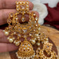 Clear Stone Polki Pearls Chandbali Jhumki with Maang Teeka