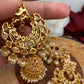 Clear Stone Polki Pearls Chandbali Jhumki with Maang Teeka