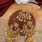Clear Stone Polki Pearls Chandbali Jhumki with Maang Teeka
