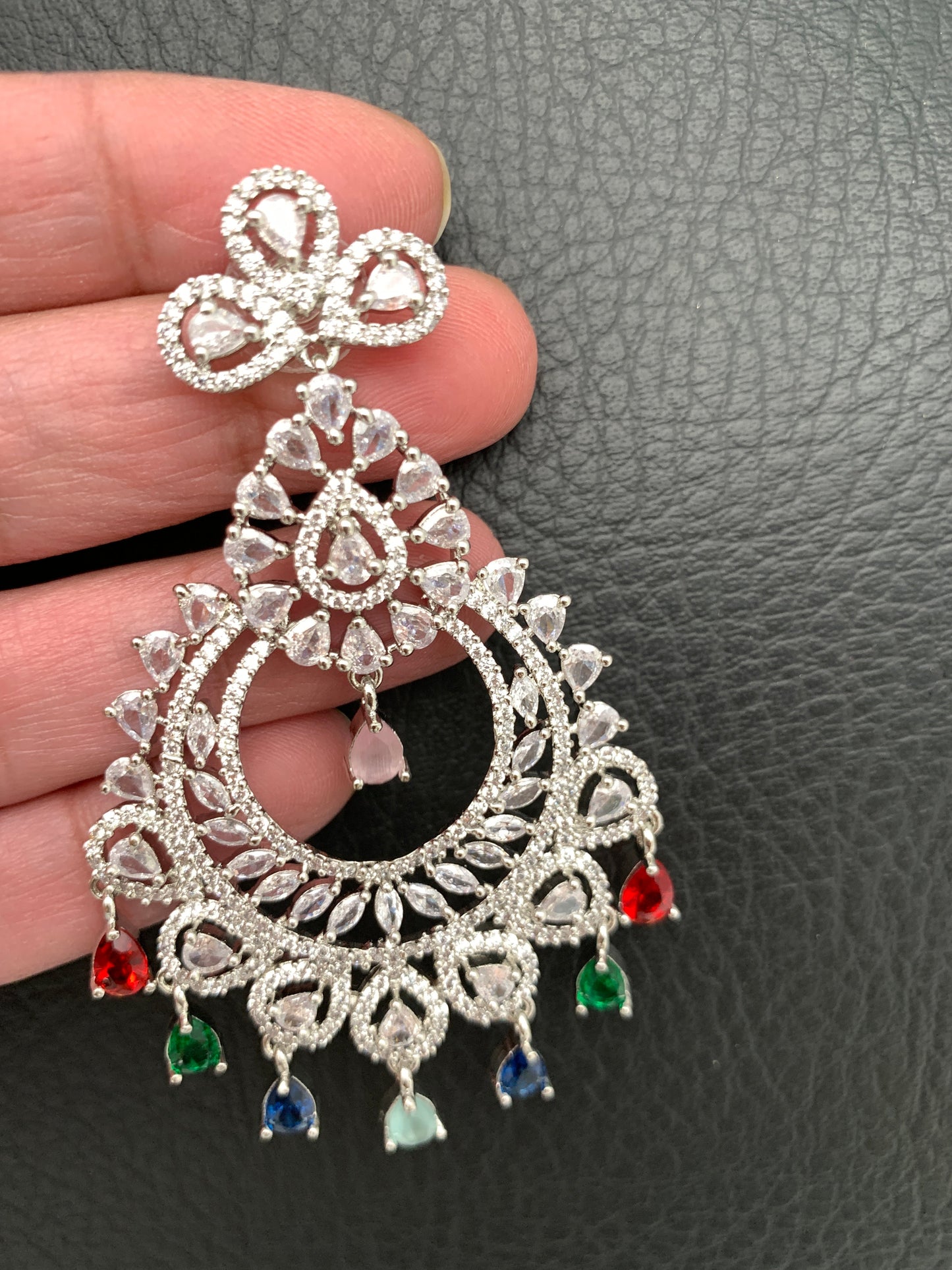 Chandbali AD Multi Stone Silver Finish Earrings