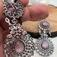 American Diamond Pink Stone Victorian Polish Earrings