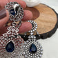 American Diamond Blue Stone Victorian Polish Earrings