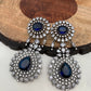 American Diamond Blue Stone Victorian Polish Earrings