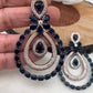 American Diamond Blue Stone Oval Triple Layer Dual Tone Earrings