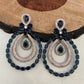 American Diamond Blue Stone Oval Triple Layer Dual Tone Earrings