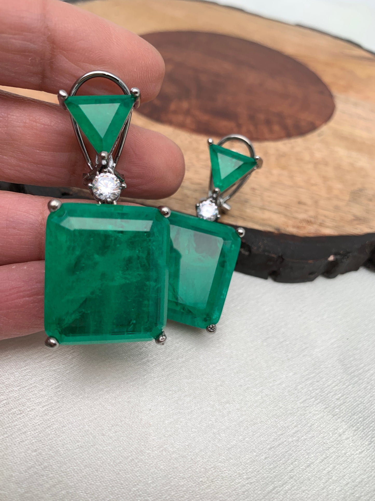Green Square Doublet Stone AD Earrings
