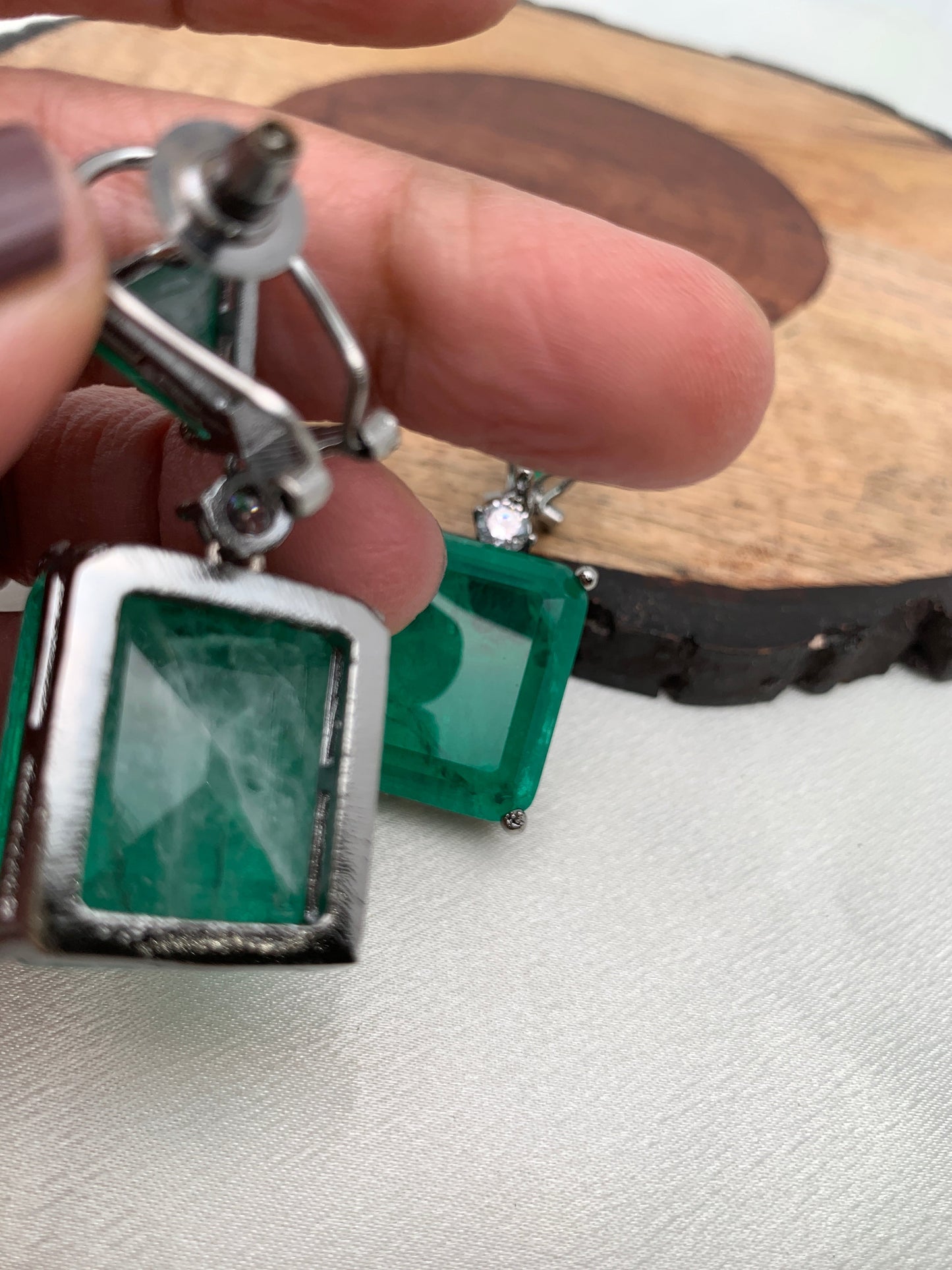 Green Square Doublet Stone AD Earrings