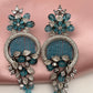 AD Color Stone Floral Design Victorian Earrings - Blue