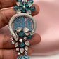 AD Color Stone Floral Design Victorian Earrings - Blue
