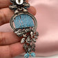 AD Color Stone Floral Design Victorian Earrings - Blue