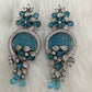 AD Color Stone Floral Design Victorian Earrings - Blue