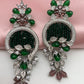 AD Color Stone Floral Design Victorian Earrings - Green