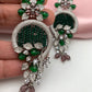 AD Color Stone Floral Design Victorian Earrings - Green