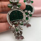 AD Color Stone Floral Design Victorian Earrings - Green