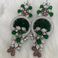 AD Color Stone Floral Design Victorian Earrings - Green