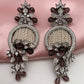 AD Color Stone Floral Design Victorian Earrings - Purple