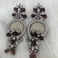 AD Color Stone Floral Design Victorian Earrings - Purple