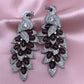 AD Color Stone Peacock Statement Victorian Earrings - Purple