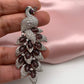 AD Color Stone Peacock Statement Victorian Earrings - Purple