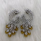 AD Yellow Stone Statement Silver Finish Earrings