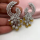 AD Yellow Stone Statement Silver Finish Earrings