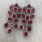 AD Color Stone Floral Design Silver Finish Earrings - Red