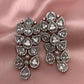 AD Color Stone Floral Design Silver Finish Earrings - White