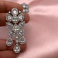 AD Color Stone Floral Design Silver Finish Earrings - White