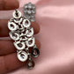 AD Color Stone Floral Design Silver Finish Earrings - White