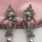 AD Pearl Bird Design Statement Silver Finish Earrings