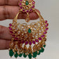 Clear Stone Polki Pearls Chandbali Earrings with Maang Teeka