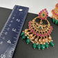 Clear Stone Polki Pearls Chandbali Earrings with Maang Teeka