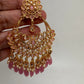 Pink Stone Polki Pearls Chandbali Earrings with Maang Teeka